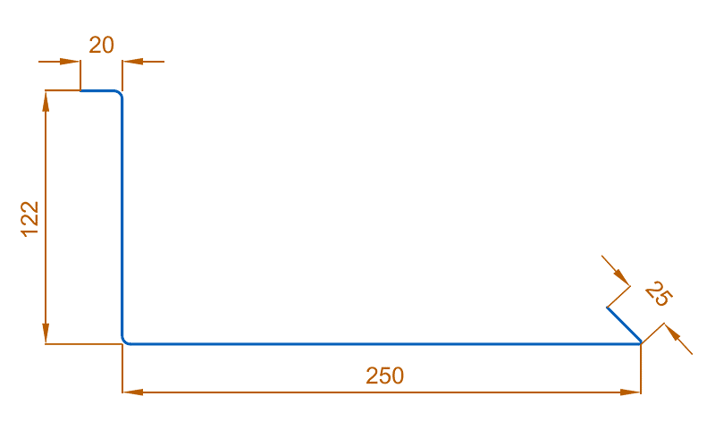 Планка примыкания нижняя 250х122х2000 (PURETAN-20-RR32-0.5) в Егорьевске