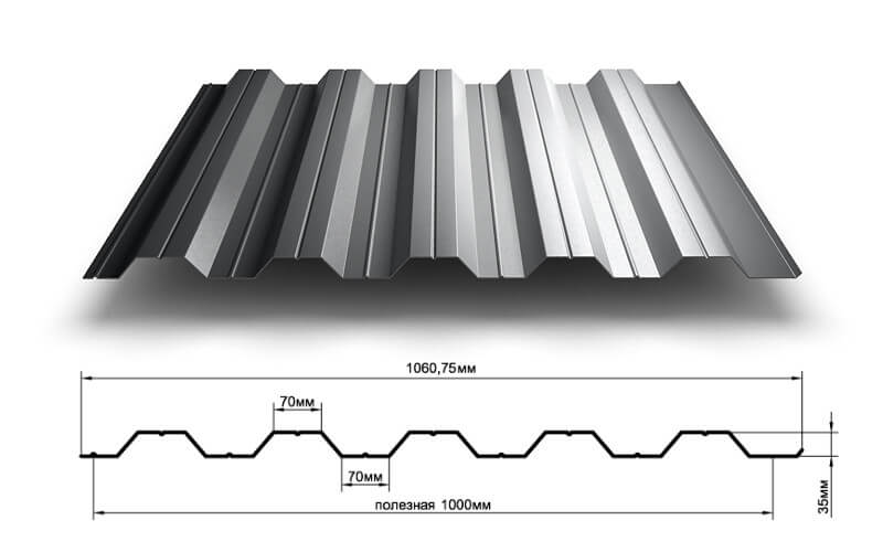 Профнастил НС35 х 1000 - A (VALORI-20-DarkGrey-0.5) в Егорьевске